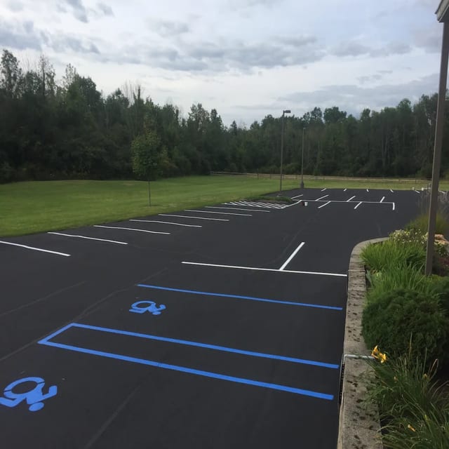 Parking lot with ADA striping