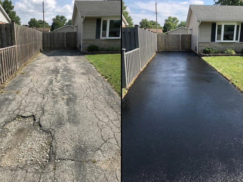 Driveway before and after sealcoating in Albany, NY